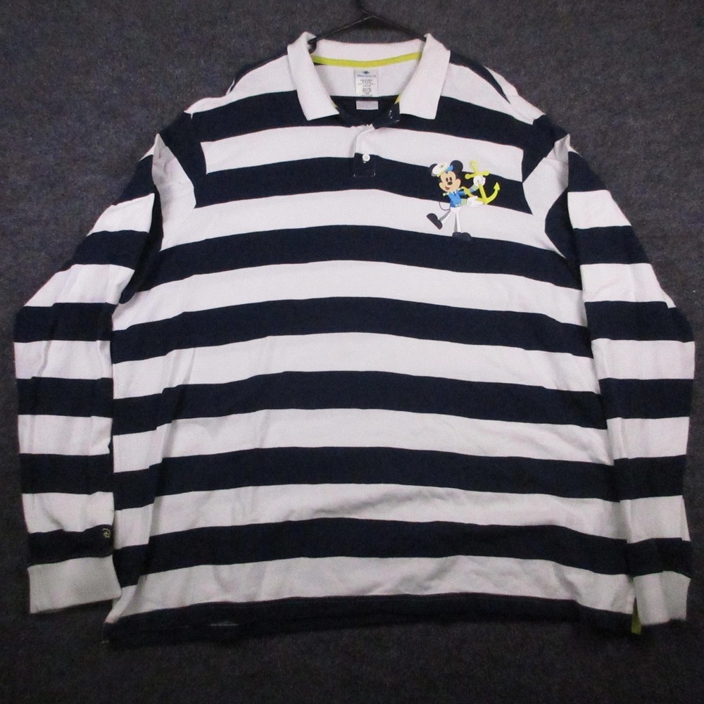Disney Cruise Line Polo Shirt Mens 3XL Blue Stripe Long Sleeve Mickey Nautical